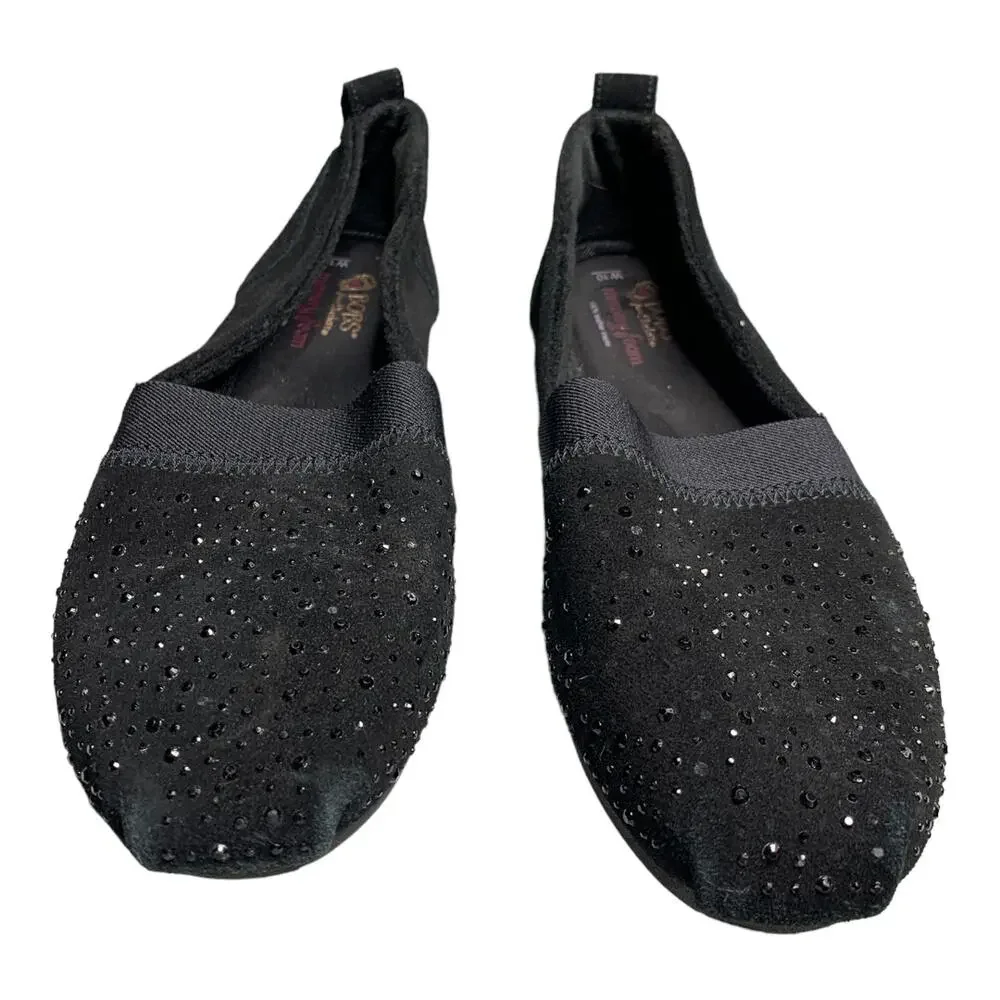 BOBS from Skechers Womens Luxe Fashion Slip-On Flats Black Suede Leather Size 10